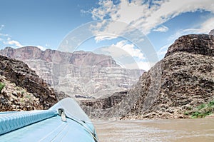 Rafting on a calm portion of the Colorado River i the Grand Canyon