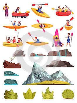 Rafting Cartoon Set