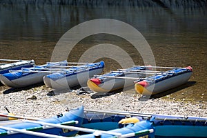 Rafting catamarans on a river Agidel