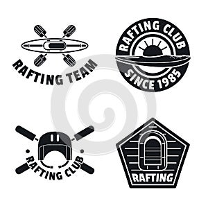 Rafting kayak canoe logo icons set, simple style