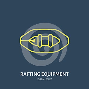 Rafting, kayaking flat line icon. Vector illustration of water sport - raft, river boat. Linear sign, summer recreation