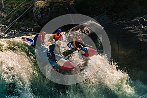 Rafting on mountain river