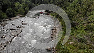 Rafting on a mountain river.