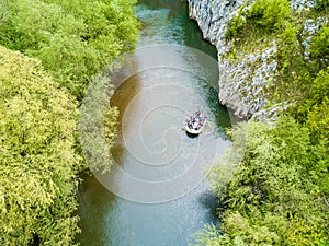 Rafting on the river Nera Gorges aerial view