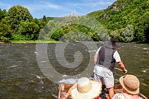 Rafting river Vah on wooden rafts