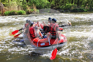 Rafting team , summer extreme water sport.