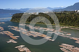 Rafts on the sea by Point Gray in Vancouver, BC