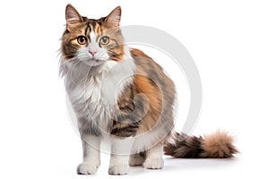 Ragamuffin Cat Stands On A White Background
