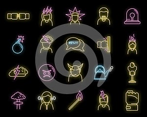 Rage aggressive icons set vector neon