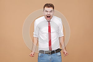 Rage feel. Businessman shout