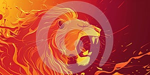 Rage lion isolated on the molten fire background