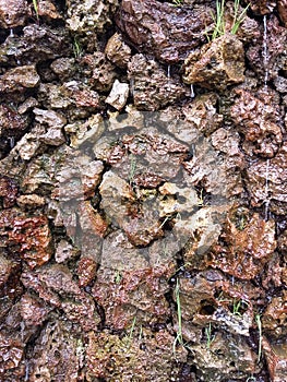 Ragged stones in the wall in the prehistoric Incas fertility temple in Chucuito, Puno Peru