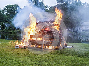 Raging Bonfire. Pile of burning pallets