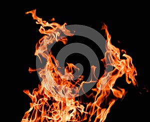 Raging flames red fire black background