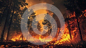 A Raging Forest Wildfire at Night.AI generated image photo