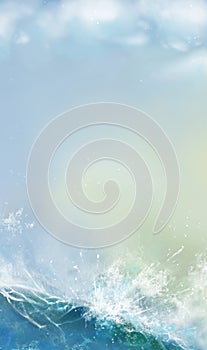 Raging Sea Waves on Light Sky Background Texture Background. illustration for background