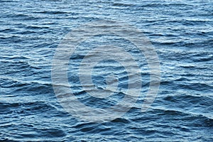 The raging waters of the river. Top view background texture of the raging elements. White foam on blue waving water