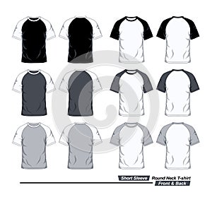 Raglan Round Neck T-Shirt Template, short Sleeve, Front And Back View