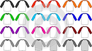 Raglan sleeve t-shirt illustration set / color variations