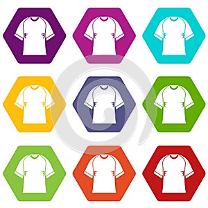 Raglan tshirt icon set color hexahedron