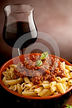 Ragu pasta and red wine photo
