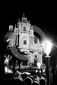 Ragusa Ibla nocturne of cathedral of holy George photo