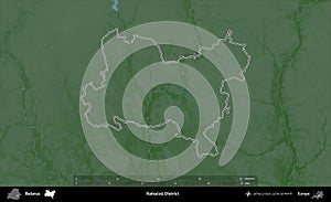 Rahacou District outlined, Belarus. Physical
