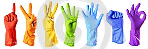 Raibow color rubber gloves photo