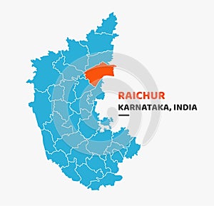 Raichur District Highlighted on Karnataka State Map