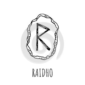 Raidho rune written on a stone. Vector illustration. Isolated on white