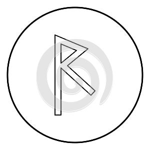 Raido rune raid symbol road icon outline black color vector in circle round illustration flat style image photo