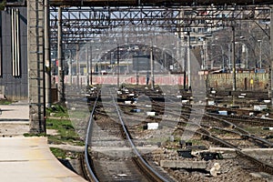 Train rails leaving the Gara de Nord train station  photo