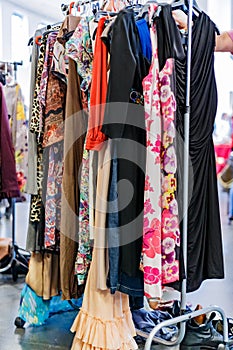 Rail of assorted garments in a store