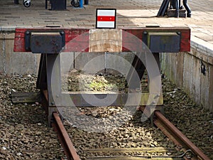 Rail Block on the end of the railroad track at platform 4 in Gouda station in the Netherlands