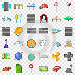 Rail bridge icons set, cartoon style