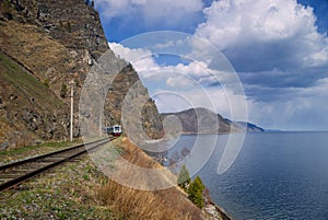 Rail bus on the Circum-Baikal Road to the south of Lake Baikal