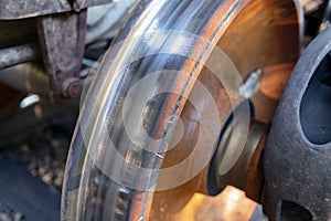 Rail car wheel edge detail