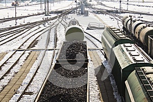 Rail cars loaded with coal, a train transports coal