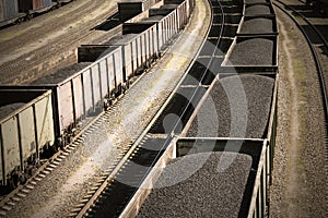 Rail cars loaded with coal, a train transports coal