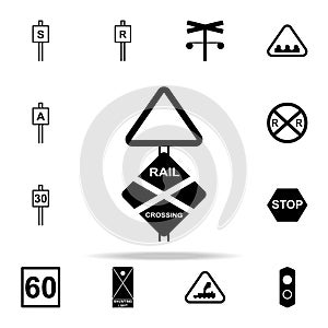 rail crossing icon. Railway Warnings icons universal set for web and mobile