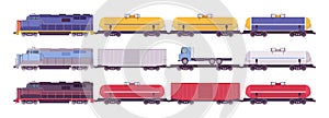 Rail Freight colorful train, cargo or goods industrial set