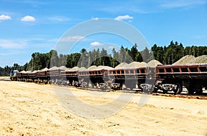 Rail freight wagons with sand