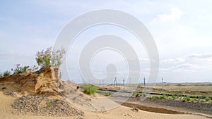 Rail journey in desert landscape