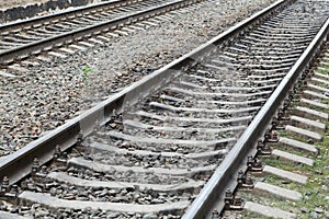 Rail journey. The rails and sleepers. Railway