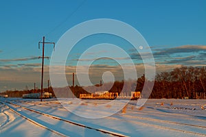 Rail landscape. snowing