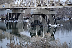 Rail Road Bridge Detail, Snow Day, Yakima Delta, Richland, Washington photo