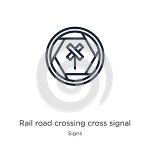 Rail road crossing cross signal icon. Thin linear rail road crossing cross signal outline icon isolated on white background from
