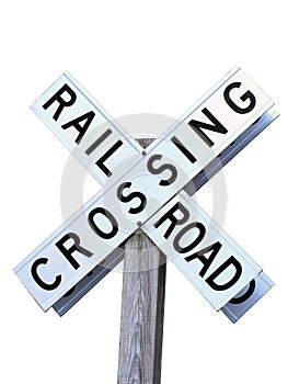 Rail road crossing sign isolated by clipping path