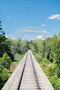 Rail road train tracks over a bridge