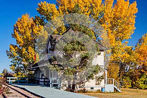Rail Station, Rowley Ghost Town. Rowley, Alberta, Canada